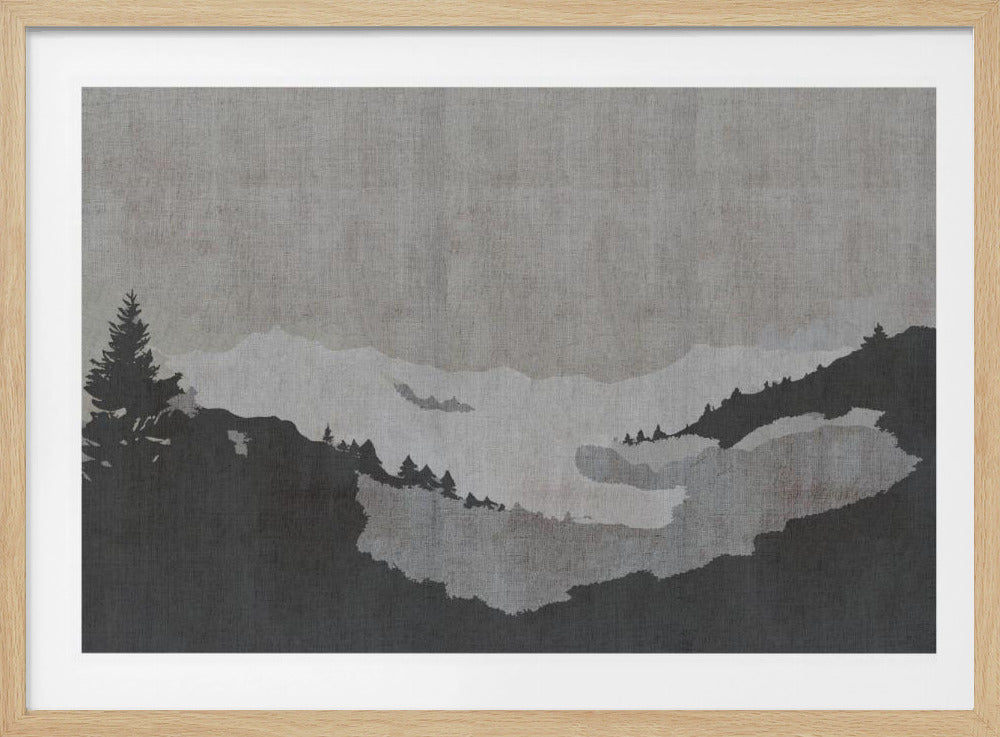 Mistig meerlandschap in inktwasstijl | Poster