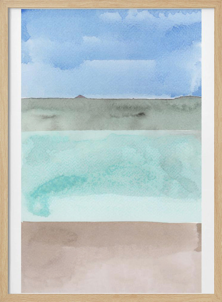 Abstracte horizontale banden van blauw, groen en beige | Poster