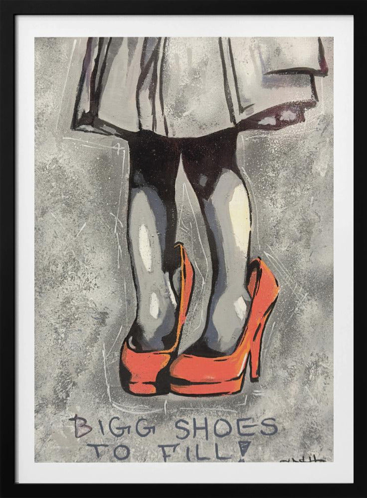 Kind draagt oversized rode hoge hakken | Poster