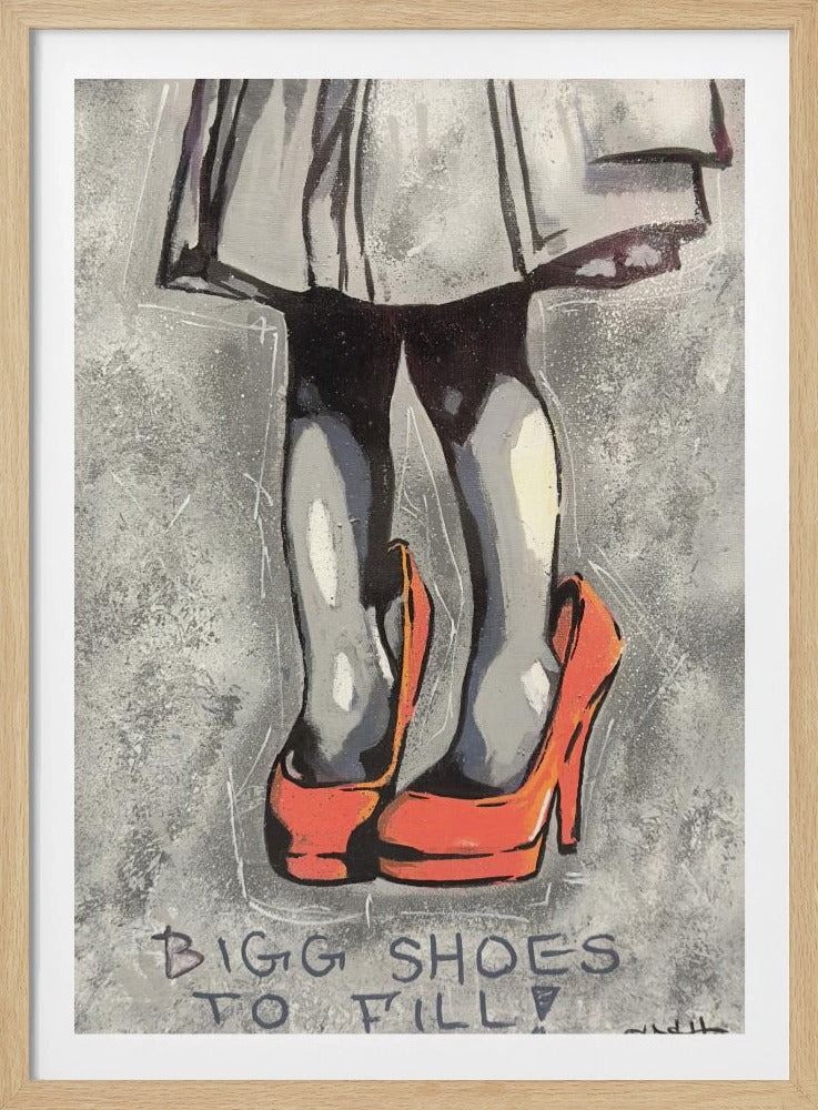 Kind draagt oversized rode hoge hakken | Poster