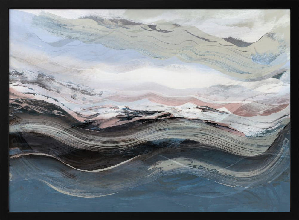 Abstract landschap golven blauw | Poster