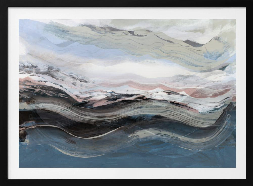 Abstract landschap golven blauw | Poster