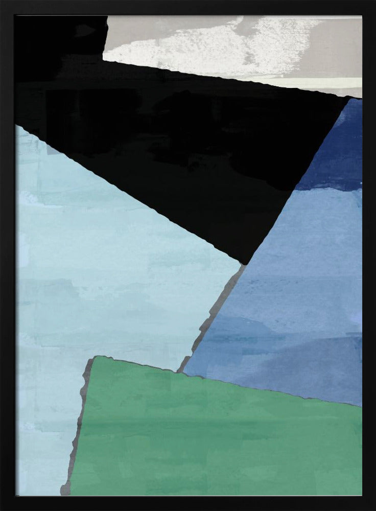 Abstracte blokken in blauw, groen en zwart | Poster