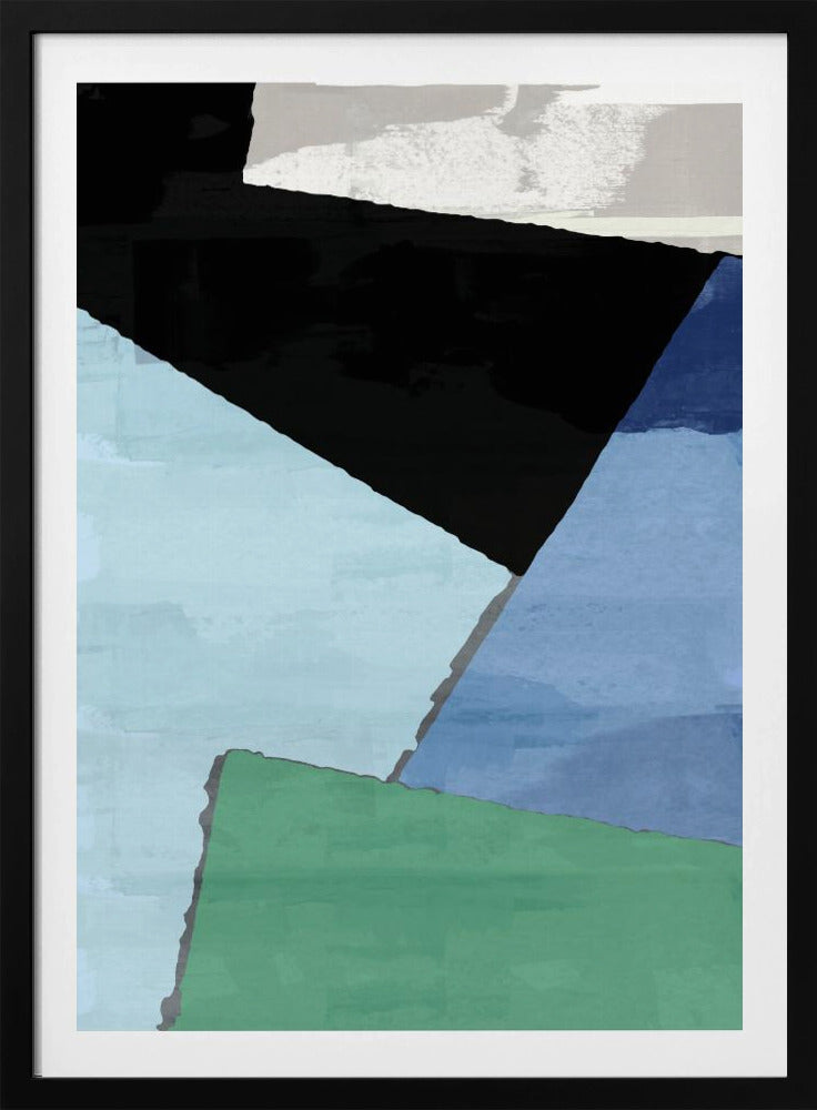 Abstracte blokken in blauw, groen en zwart | Poster