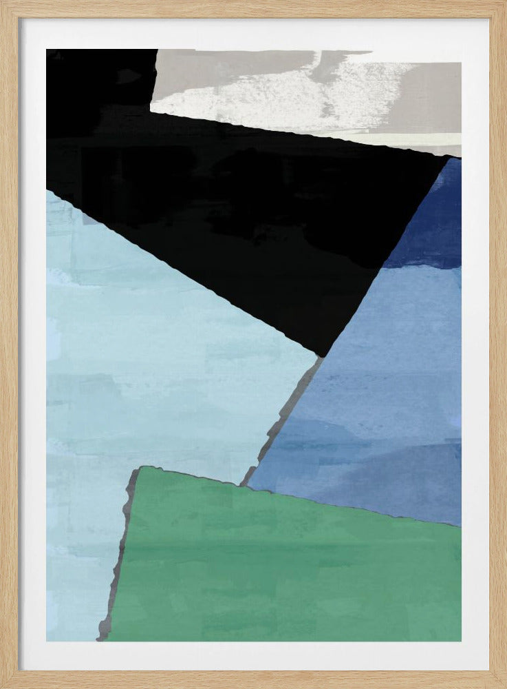 Abstracte blokken in blauw, groen en zwart | Poster