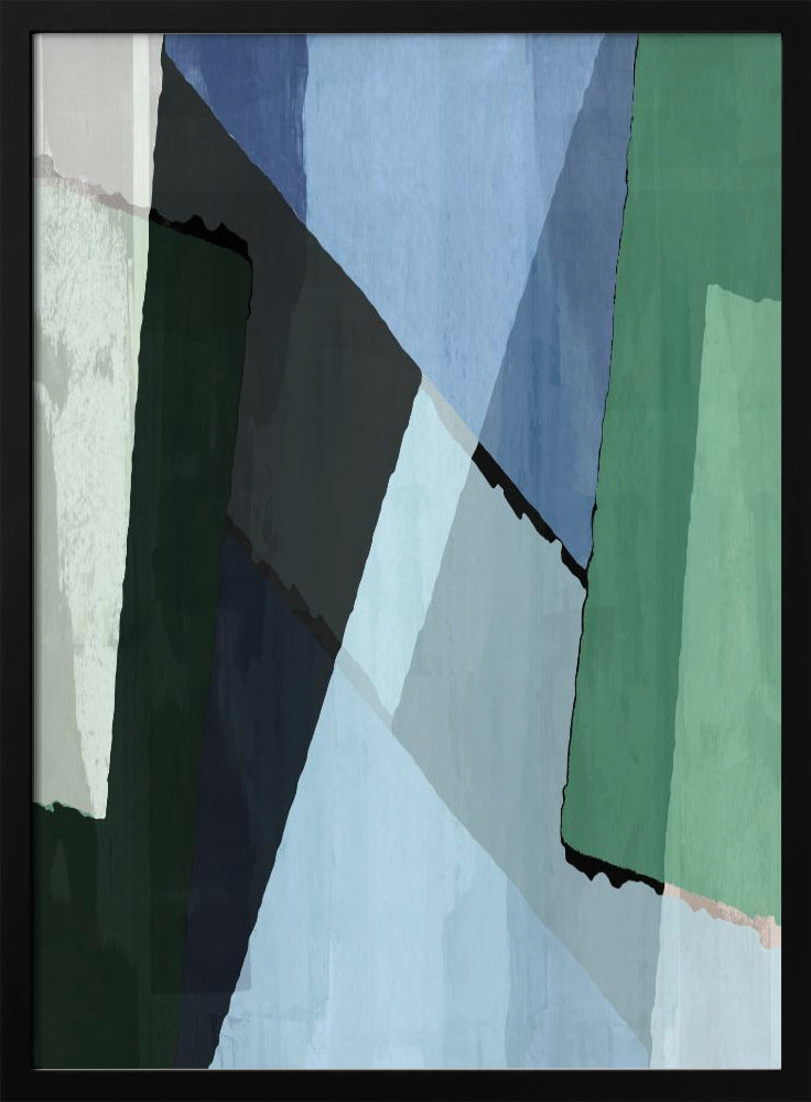 Abstracte blokken in blauw, groen en zwart | Poster