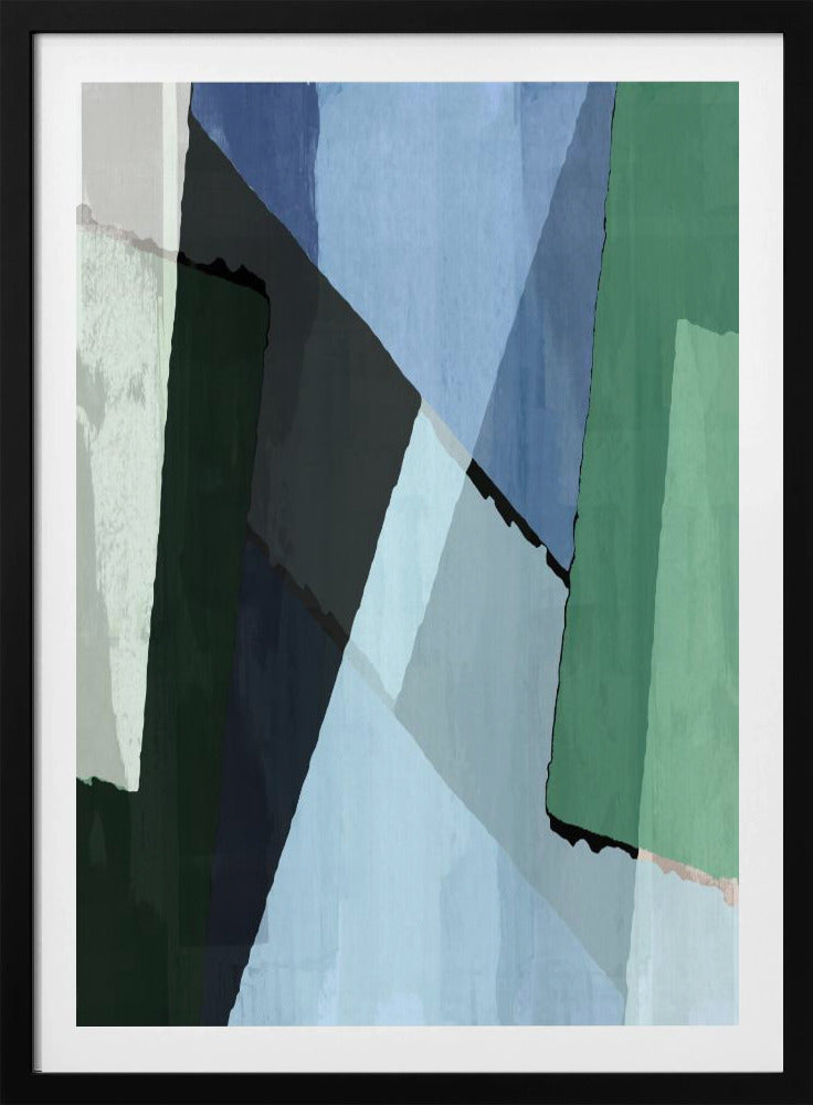 Abstracte blokken in blauw, groen en zwart | Poster