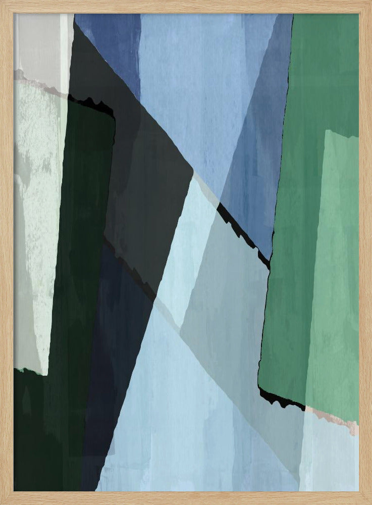Abstracte blokken in blauw, groen en zwart | Poster