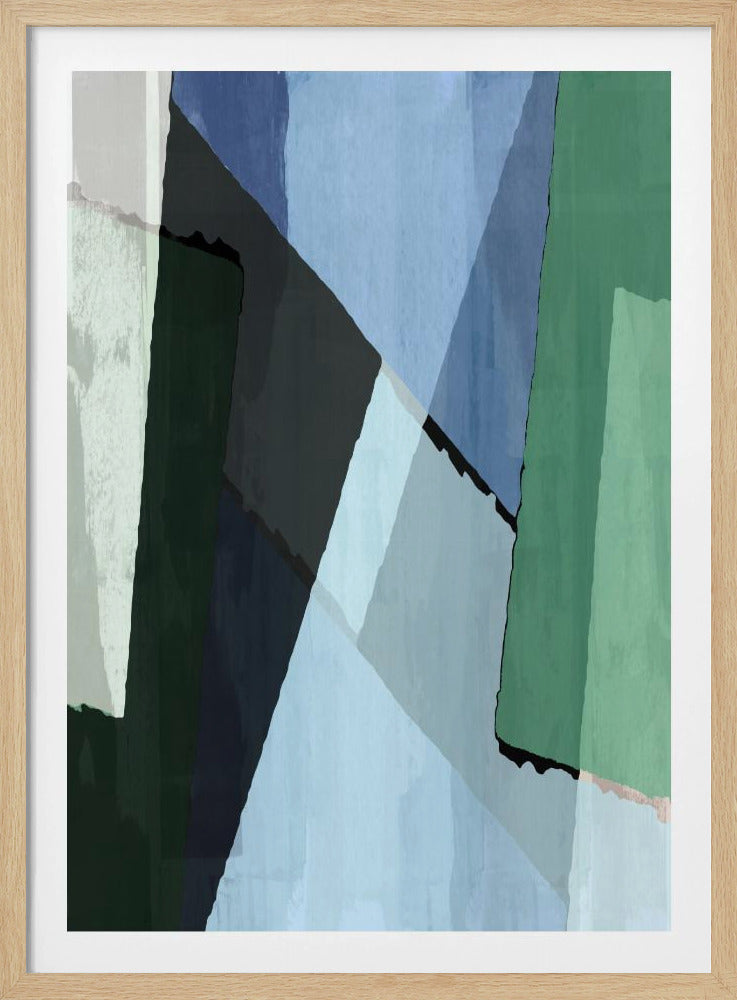 Abstracte blokken in blauw, groen en zwart | Poster
