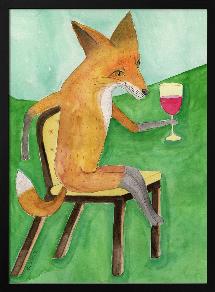 Meneer Vos drinkt rode wijn | Poster