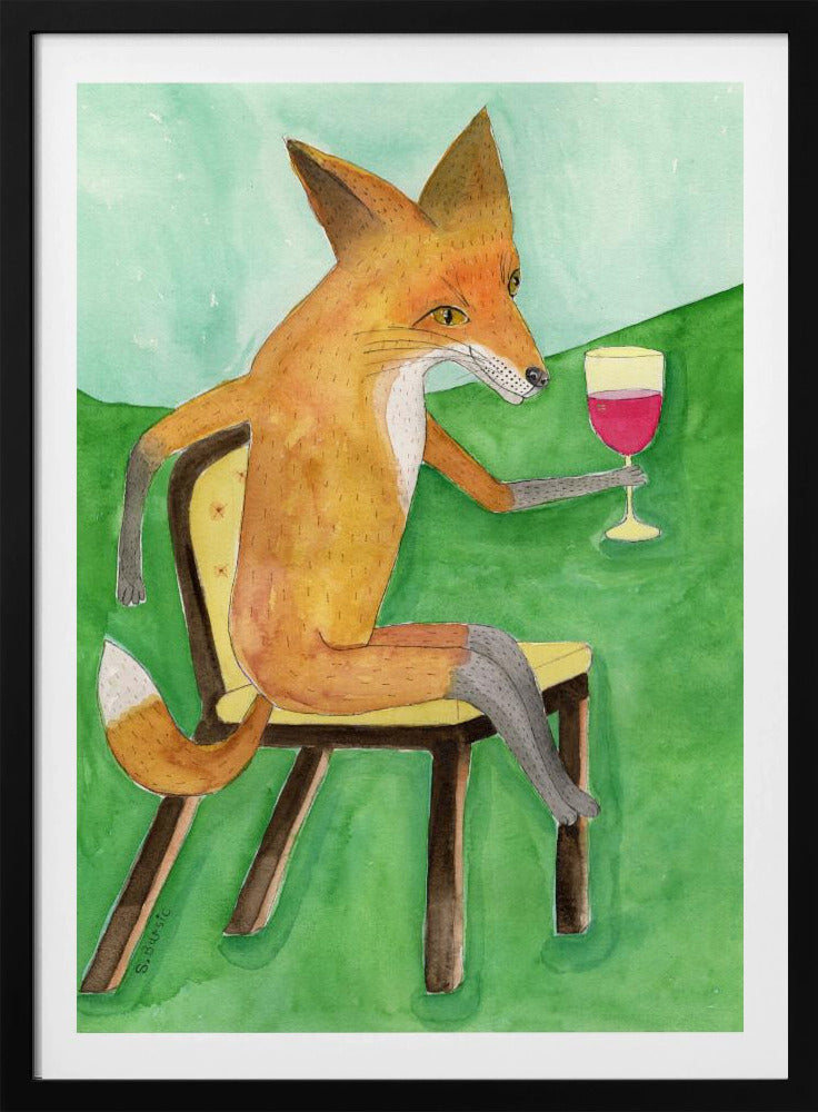 Meneer Vos drinkt rode wijn | Poster