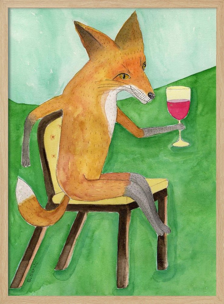 Meneer Vos drinkt rode wijn | Poster