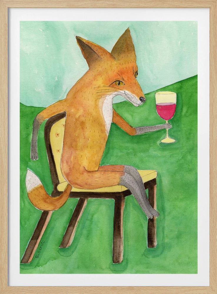Meneer Vos drinkt rode wijn | Poster