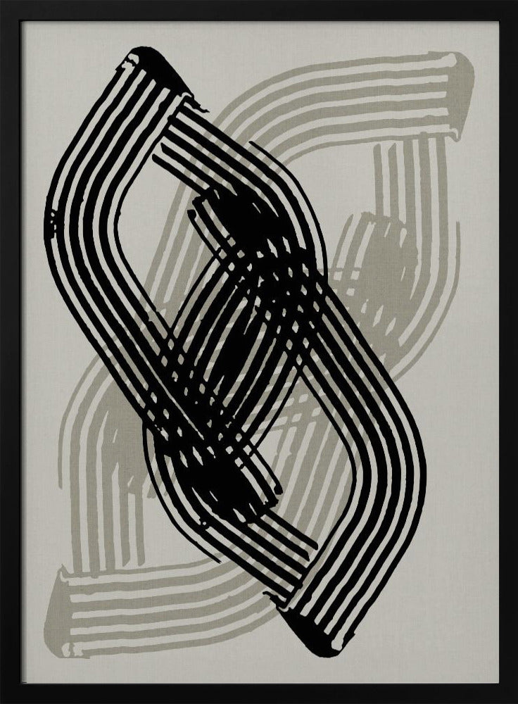 Abstracte curven in zwart en grijs | Poster