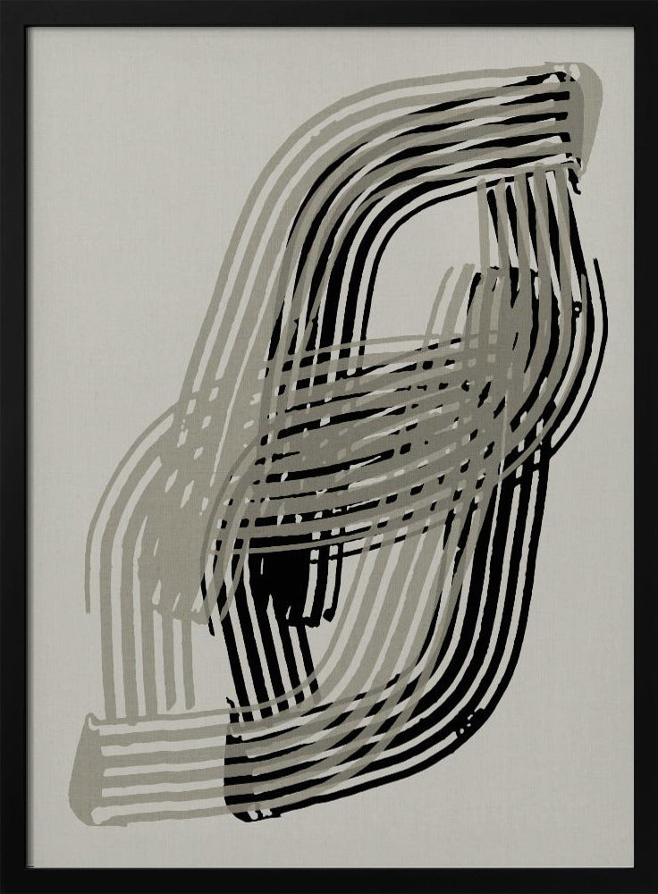 Abstracte curven in grijs en zwart | Poster