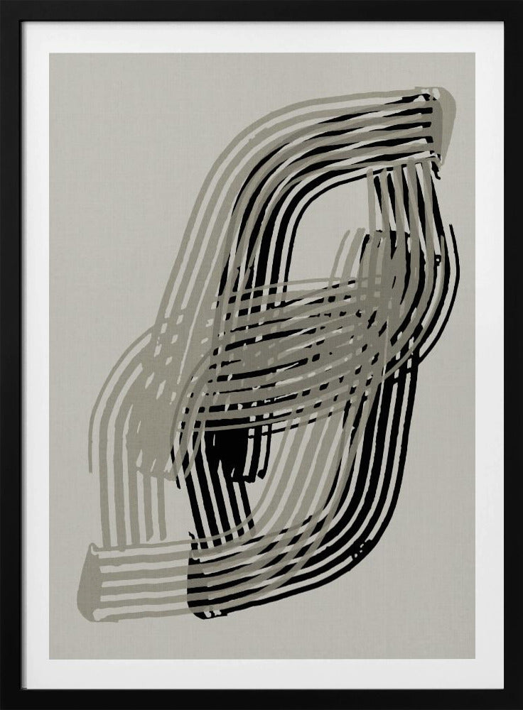 Abstracte curven in grijs en zwart | Poster