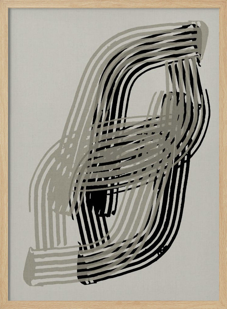 Abstracte curven in grijs en zwart | Poster