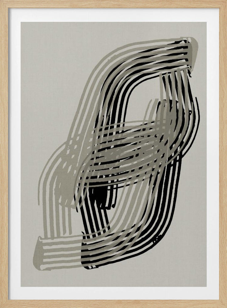 Abstracte curven in grijs en zwart | Poster