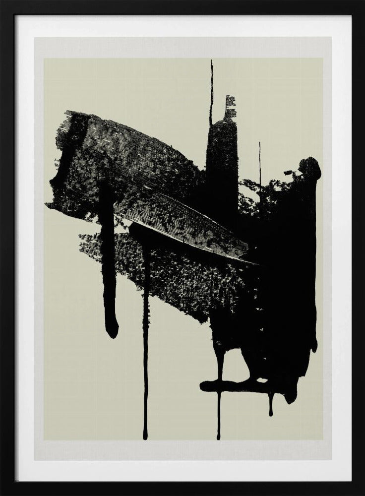 Abstracte penseelstreken in zwart en crème | Poster