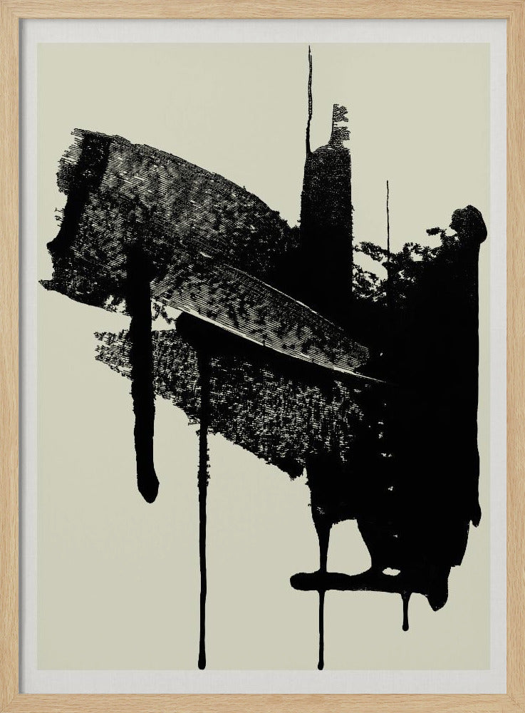 Abstracte penseelstreken in zwart en crème | Poster