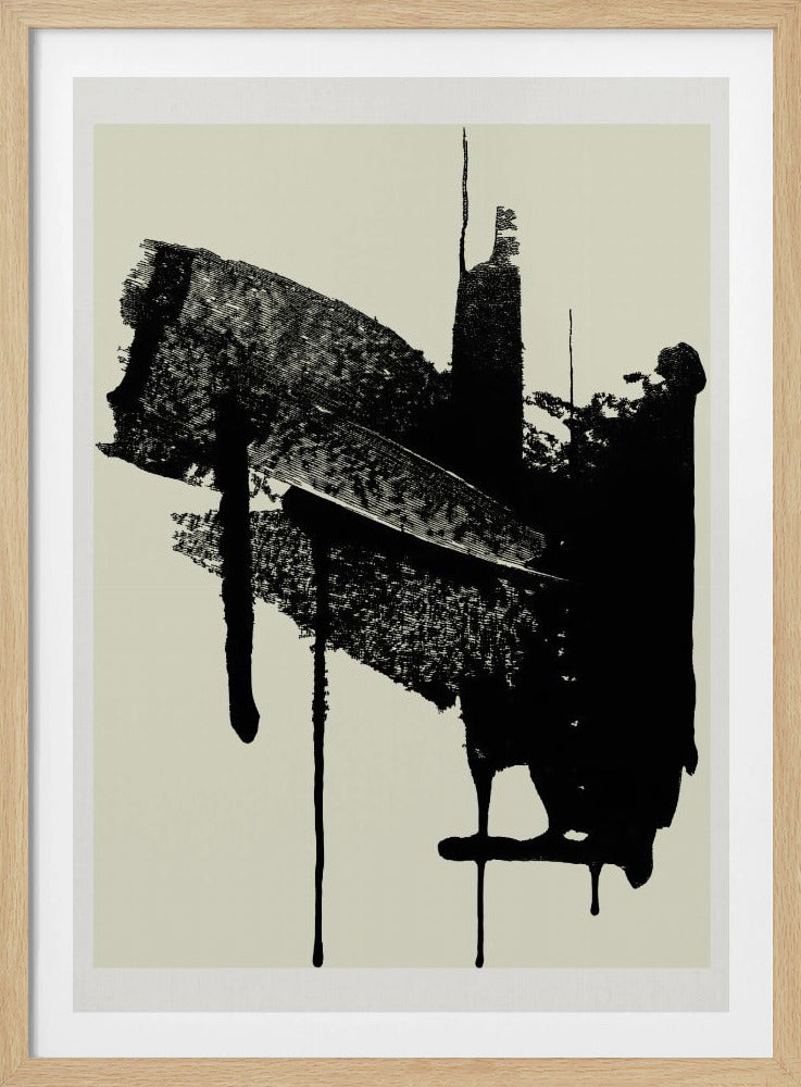 Abstracte penseelstreken in zwart en crème | Poster