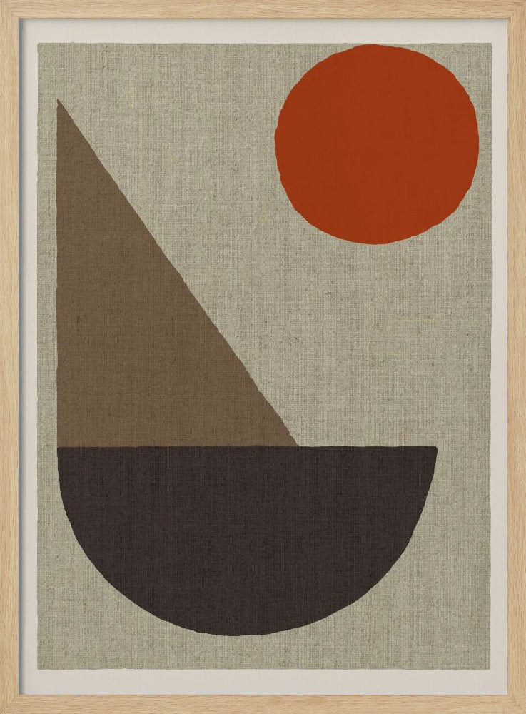 Abstracte vormen in aardtinten met rode cirkel | Poster