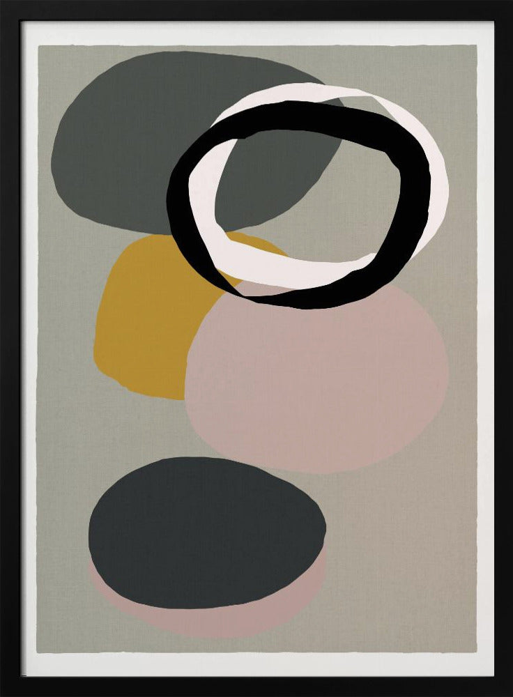Abstracte cirkels in gedempte tinten met zwarte ring | Poster