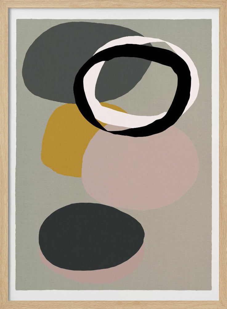 Abstracte cirkels in gedempte tinten met zwarte ring | Poster
