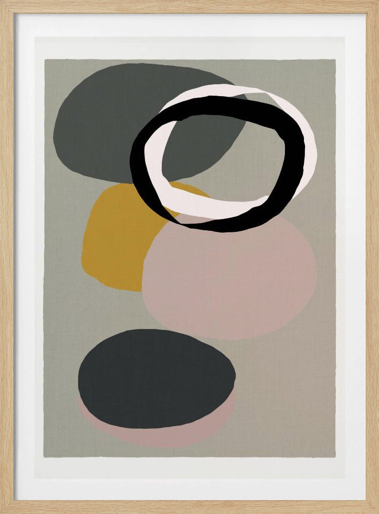 Abstracte cirkels in gedempte tinten met zwarte ring | Poster
