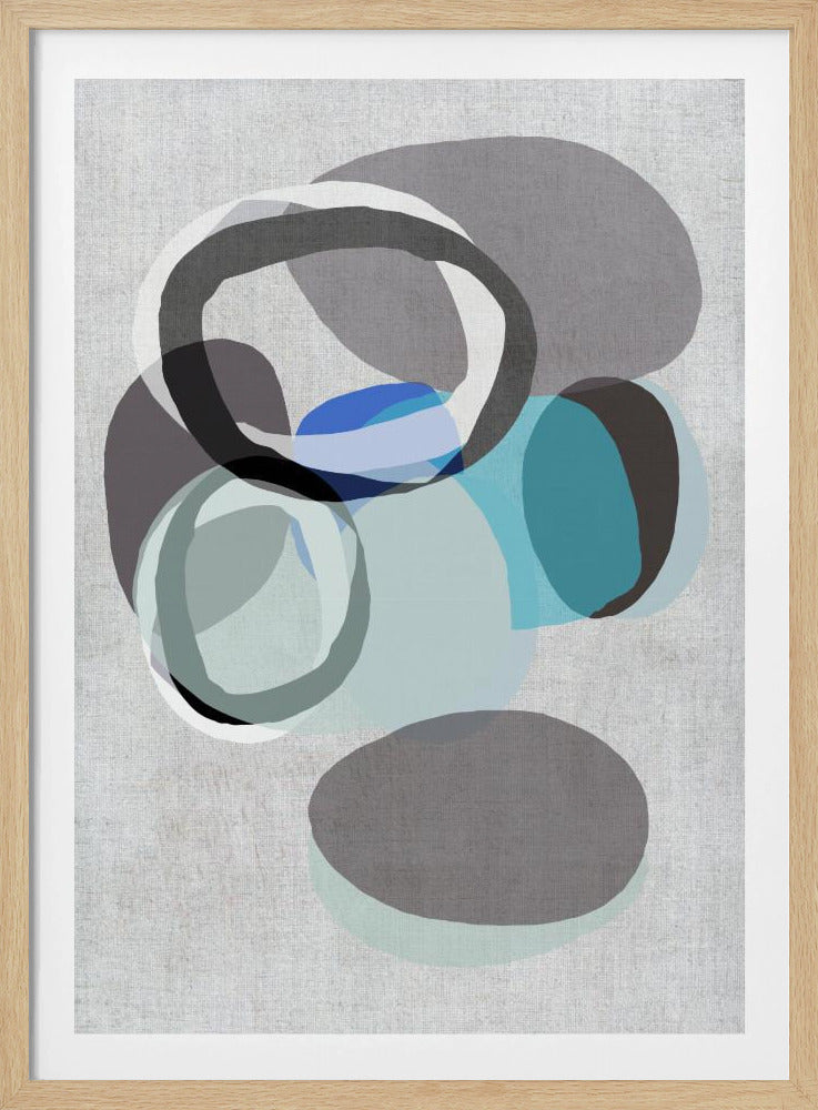 Abstracte vormen in blauw, grijs en zwarte ringen | Poster