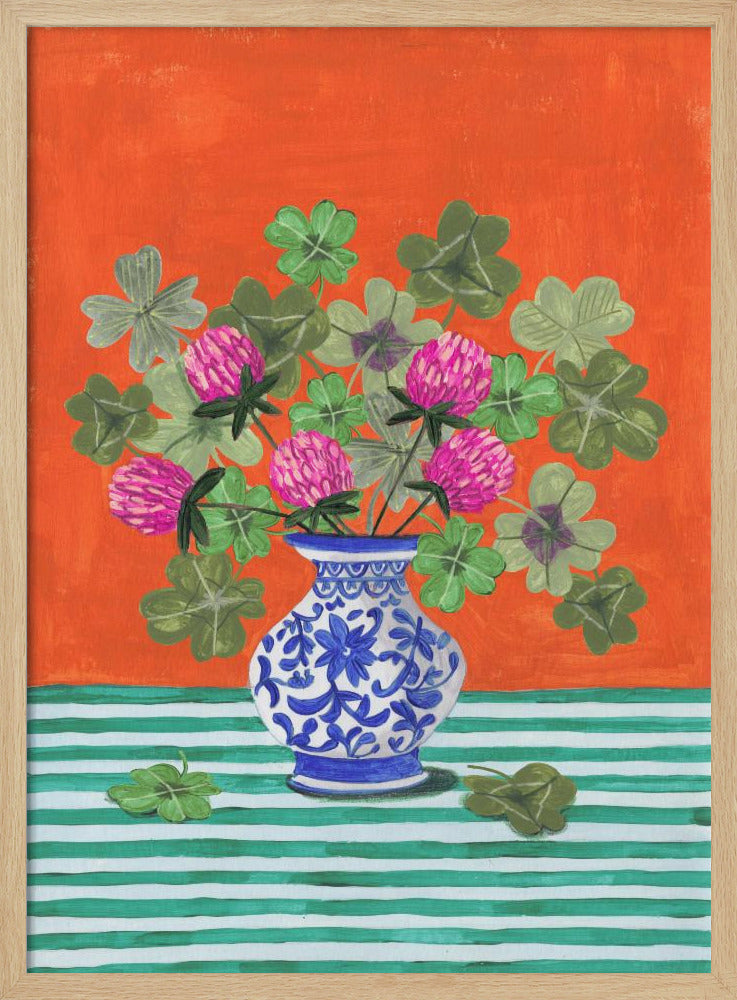 Klavers en roze bloesems | Poster