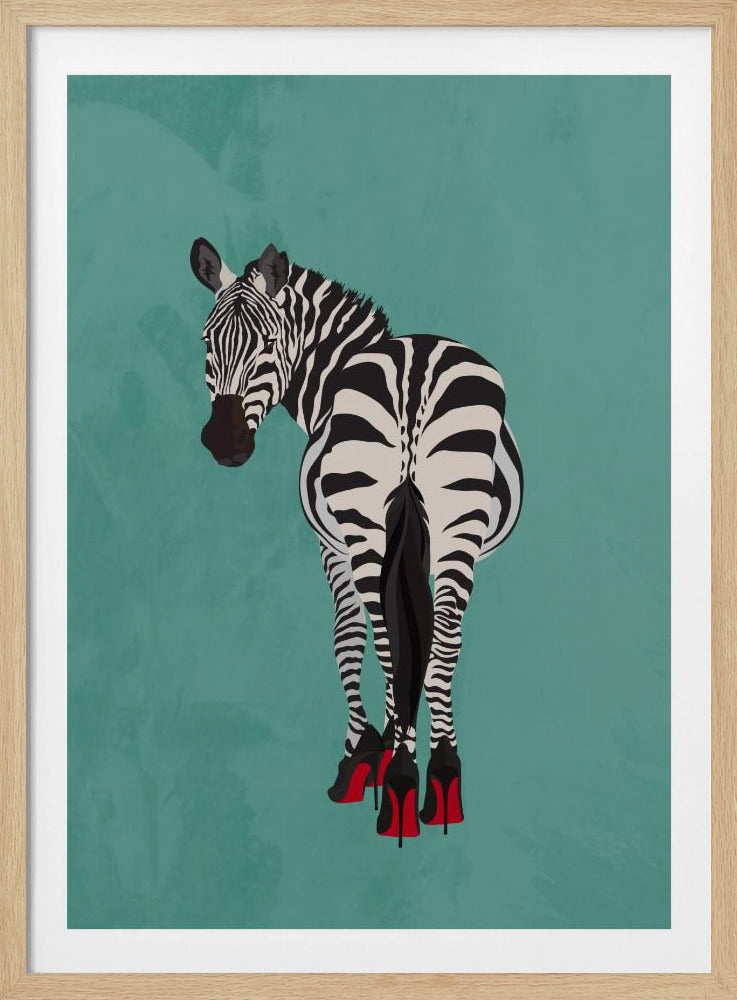 Zebra in hakken blauwgroen | Poster