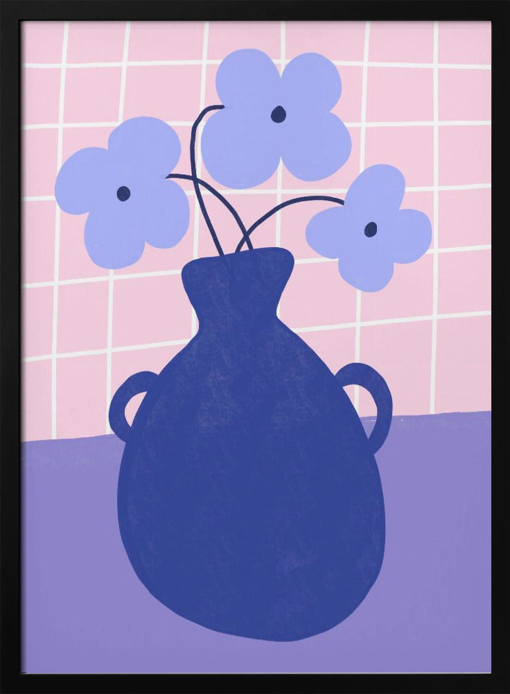 Minimalistische vaas met blauwe bloemen | Poster
