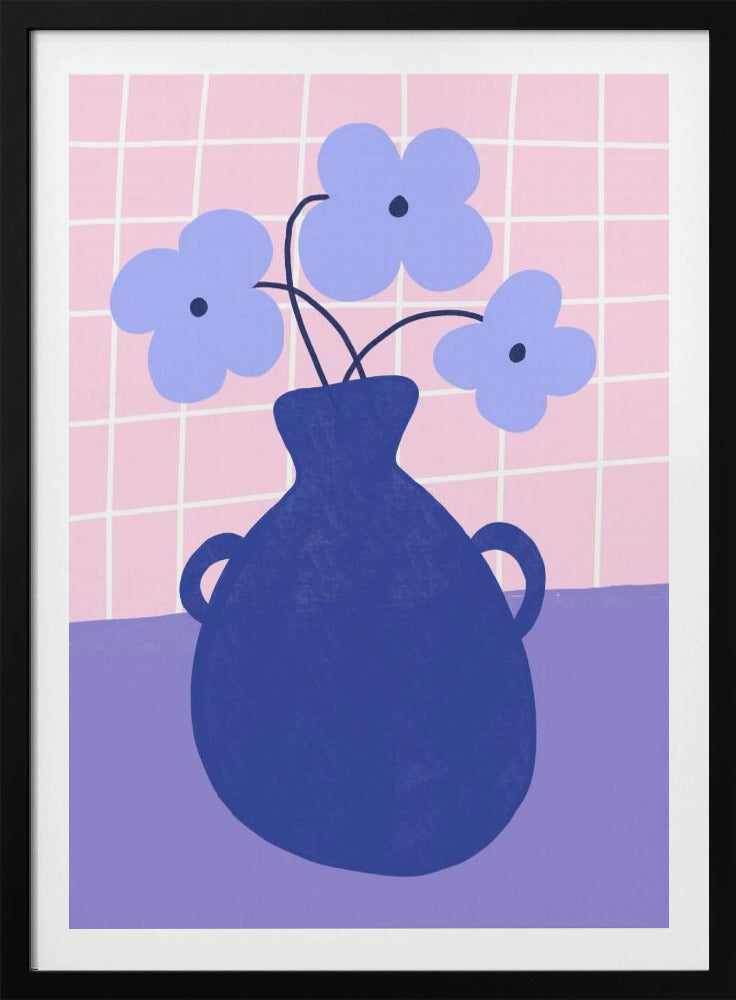 Minimalistische vaas met blauwe bloemen | Poster
