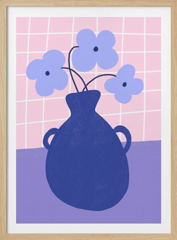 Minimalistische vaas met blauwe bloemen | Poster