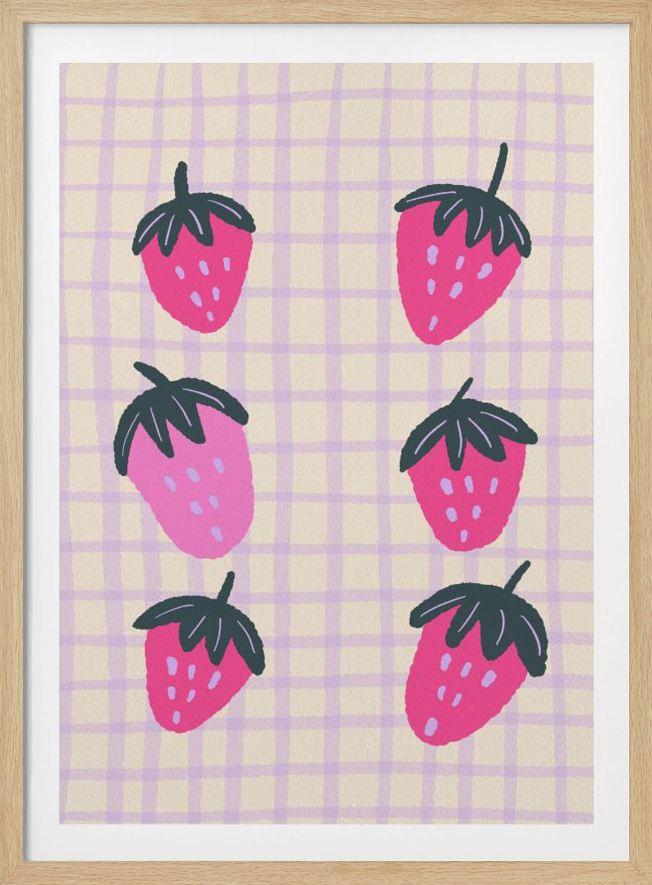 Abstracte aardbeien op een rasterpatroon | Poster