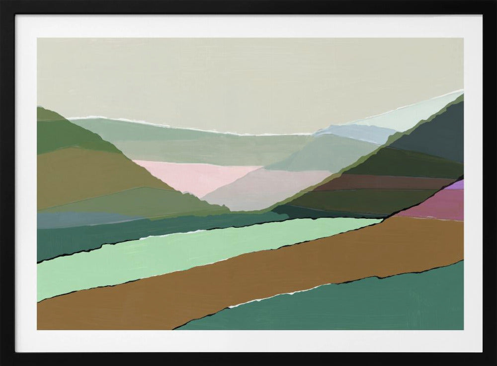 Gelaagde bergen en valleien in gedempte aardse tinten | Poster