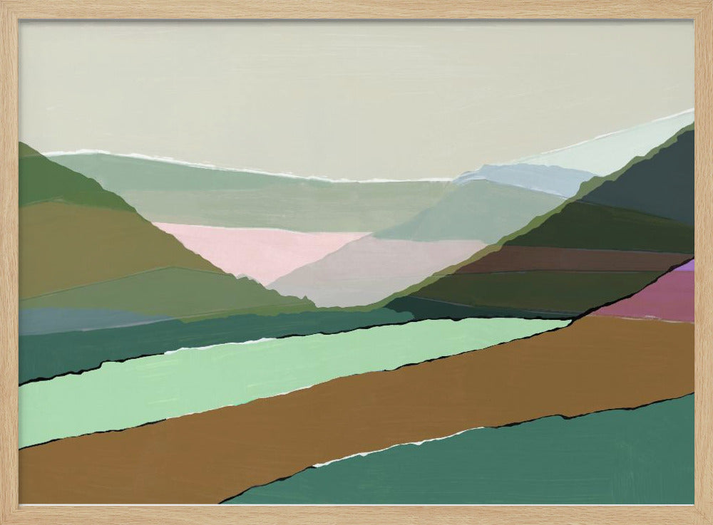 Gelaagde bergen en valleien in gedempte aardse tinten | Poster