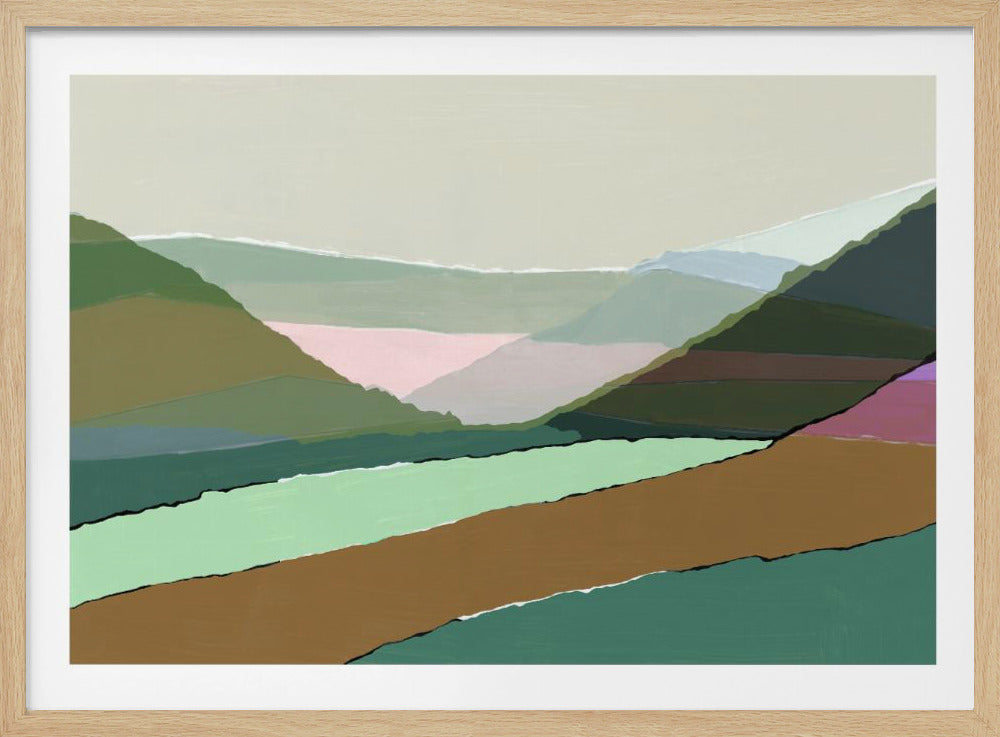 Gelaagde bergen en valleien in gedempte aardse tinten | Poster