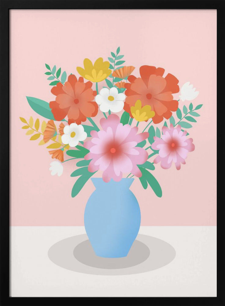 Levendig boeket bloemen in een blauwe vaas | Poster