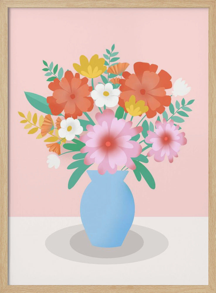 Levendig boeket bloemen in een blauwe vaas | Poster