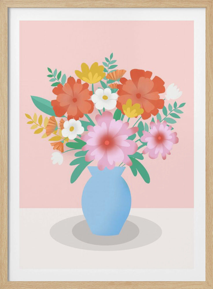 Levendig boeket bloemen in een blauwe vaas | Poster