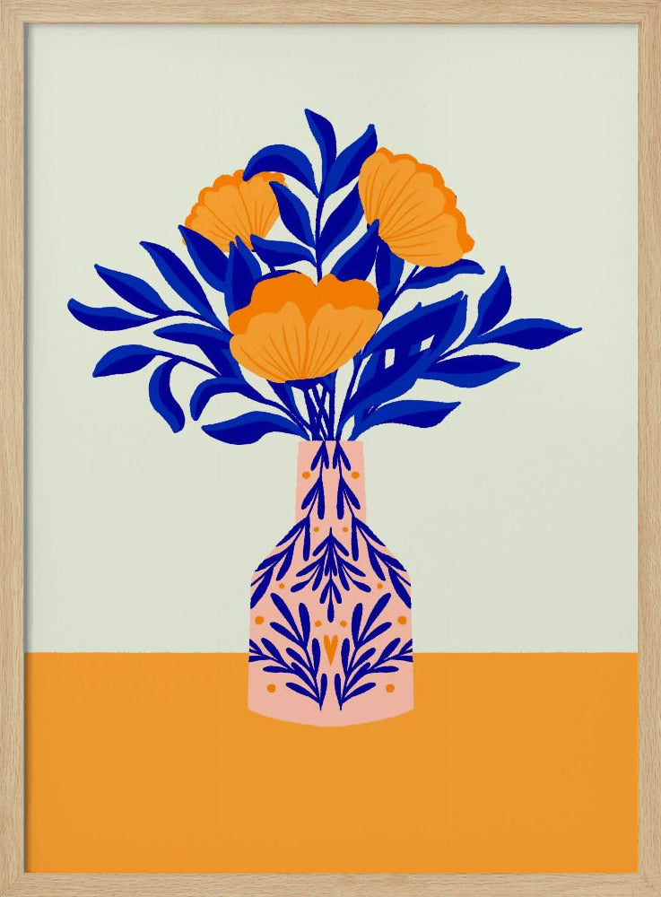 Oranje klaprozen in een vaas | Poster