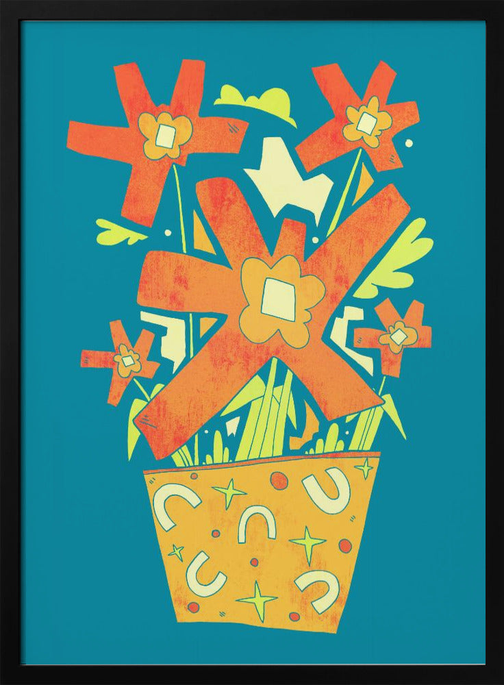Abstracte bloemen in een decoratieve pot | Poster