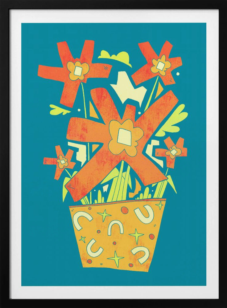 Abstracte bloemen in een decoratieve pot | Poster