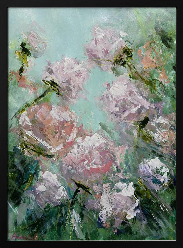 Bloemenpenseelstreken in roze en groen | Poster