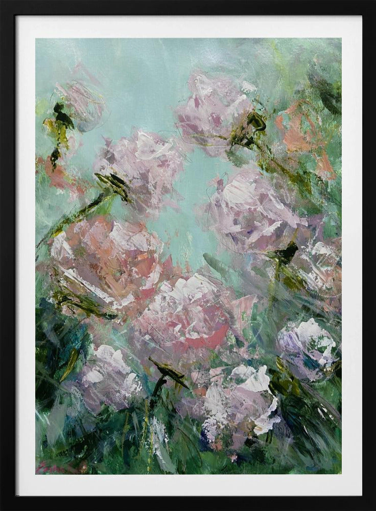Bloemenpenseelstreken in roze en groen | Poster