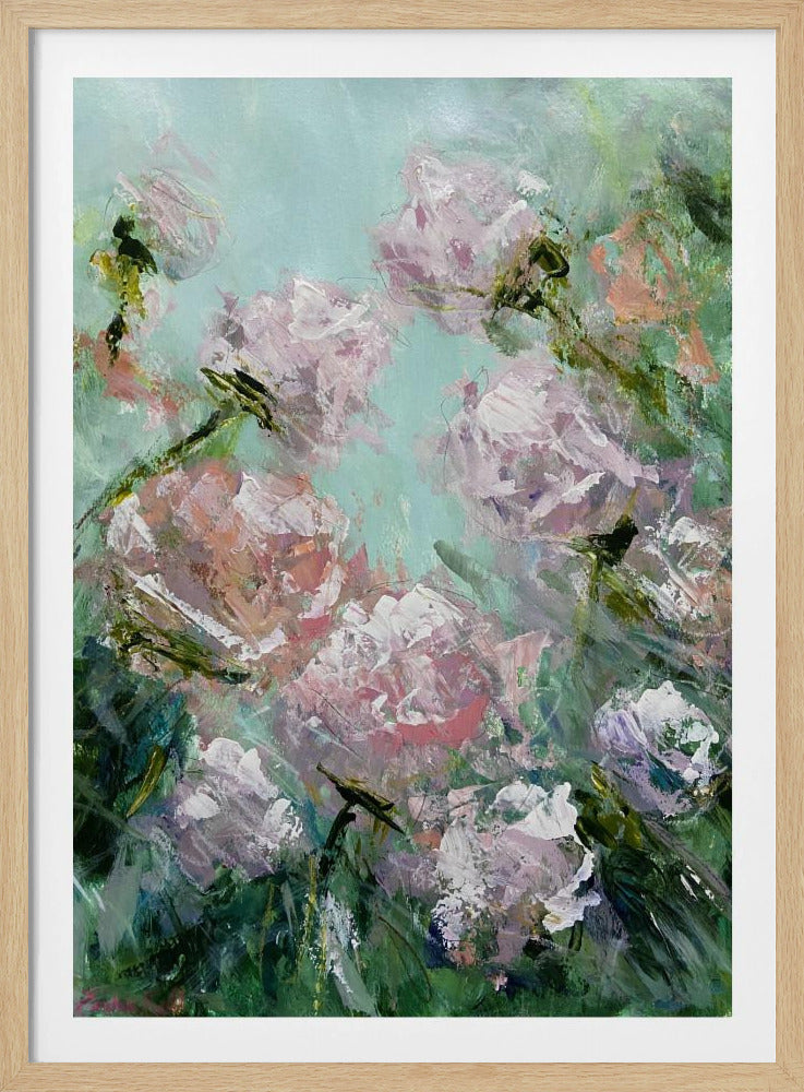 Bloemenpenseelstreken in roze en groen | Poster