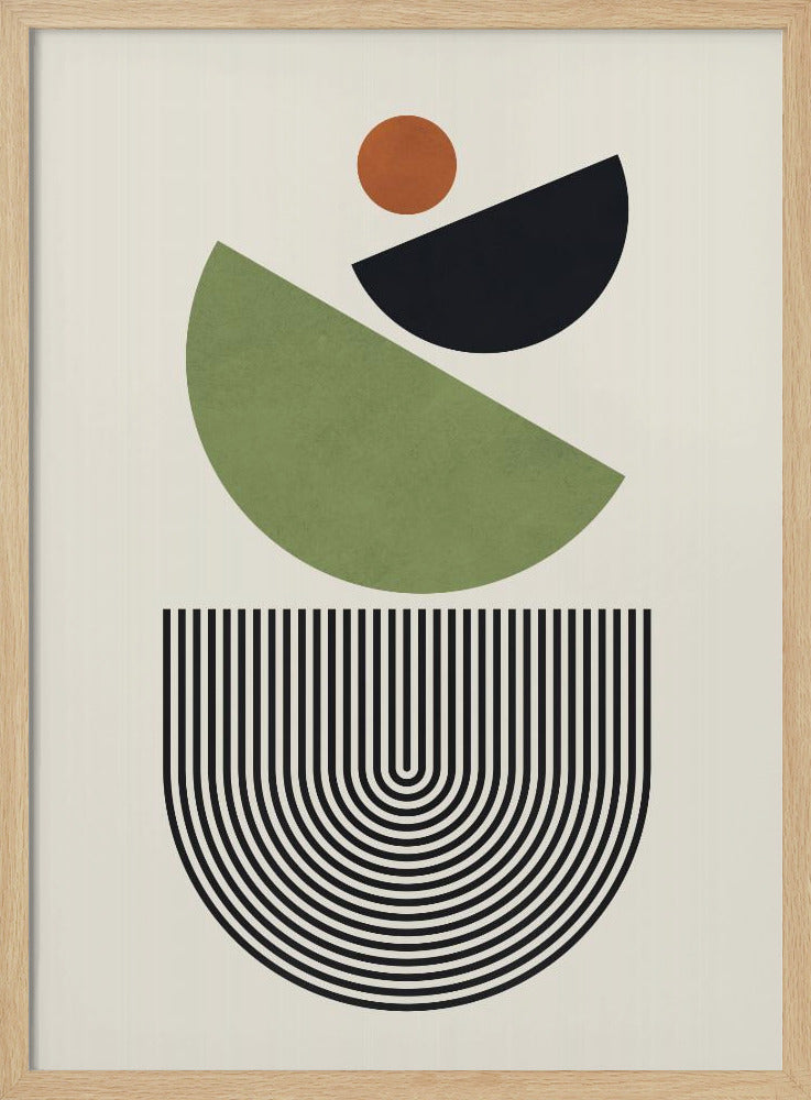 Geometrische vormen in groen, zwart en oranje | Poster