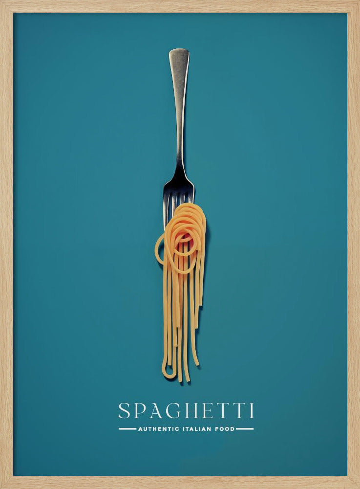 Een vork omwikkeld met spaghetti | Poster